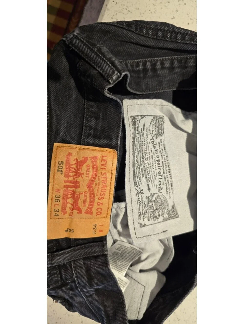 Circa 2014 Black 36x34 Button Fly Authentic Levi 501's